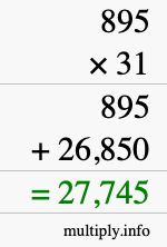 How to calculate 895 times 31 using long multiplication