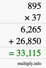 How to calculate 895 times 37 using long multiplication