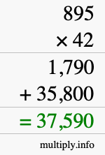 How to calculate 895 times 42 using long multiplication