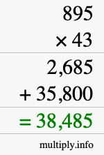 How to calculate 895 times 43 using long multiplication