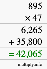 How to calculate 895 times 47 using long multiplication