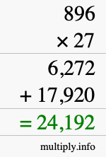 How to calculate 896 times 27 using long multiplication