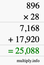 How to calculate 896 times 28 using long multiplication