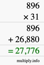 How to calculate 896 times 31 using long multiplication