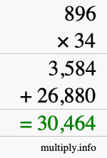 How to calculate 896 times 34 using long multiplication