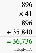 How to calculate 896 times 41 using long multiplication