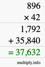 How to calculate 896 times 42 using long multiplication