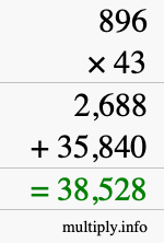 How to calculate 896 times 43 using long multiplication