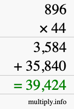 How to calculate 896 times 44 using long multiplication
