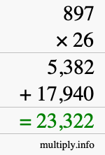 How to calculate 897 times 26 using long multiplication