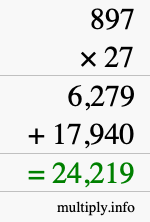 How to calculate 897 times 27 using long multiplication