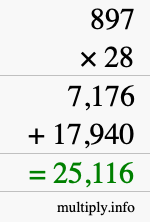 How to calculate 897 times 28 using long multiplication