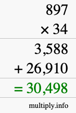 How to calculate 897 times 34 using long multiplication