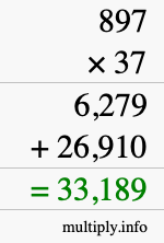 How to calculate 897 times 37 using long multiplication