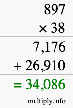 How to calculate 897 times 38 using long multiplication