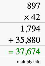 How to calculate 897 times 42 using long multiplication
