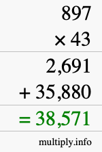 How to calculate 897 times 43 using long multiplication