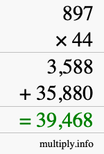 How to calculate 897 times 44 using long multiplication