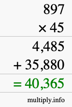 How to calculate 897 times 45 using long multiplication
