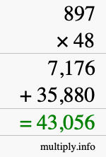 How to calculate 897 times 48 using long multiplication