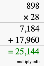 How to calculate 898 times 28 using long multiplication