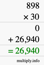 How to calculate 898 times 30 using long multiplication