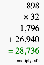 How to calculate 898 times 32 using long multiplication How to calculate 898 times 32 using long multiplication
