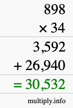 How to calculate 898 times 34 using long multiplication