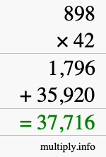 How to calculate 898 times 42 using long multiplication
