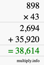 How to calculate 898 times 43 using long multiplication