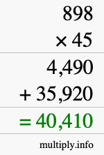 How to calculate 898 times 45 using long multiplication