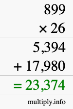 How to calculate 899 times 26 using long multiplication