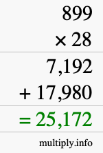 How to calculate 899 times 28 using long multiplication