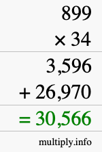 How to calculate 899 times 34 using long multiplication