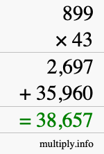 How to calculate 899 times 43 using long multiplication