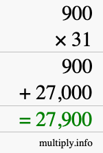 How to calculate 900 times 31 using long multiplication