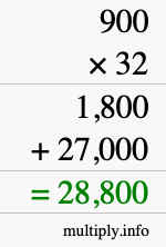How to calculate 900 times 32 using long multiplication How to calculate 900 times 32 using long multiplication