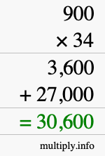 How to calculate 900 times 34 using long multiplication