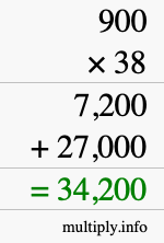 How to calculate 900 times 38 using long multiplication