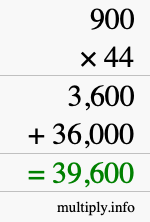 How to calculate 900 times 44 using long multiplication