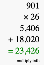 How to calculate 901 times 26 using long multiplication