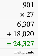 How to calculate 901 times 27 using long multiplication