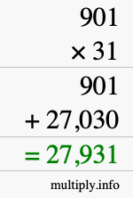 How to calculate 901 times 31 using long multiplication