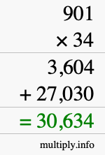 How to calculate 901 times 34 using long multiplication