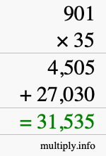 How to calculate 901 times 35 using long multiplication