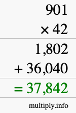How to calculate 901 times 42 using long multiplication