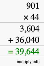 How to calculate 901 times 44 using long multiplication