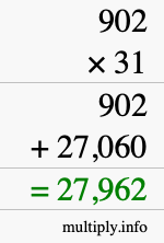 How to calculate 902 times 31 using long multiplication