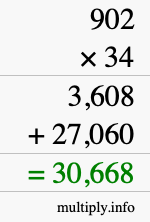 How to calculate 902 times 34 using long multiplication