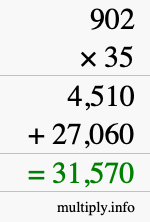 How to calculate 902 times 35 using long multiplication